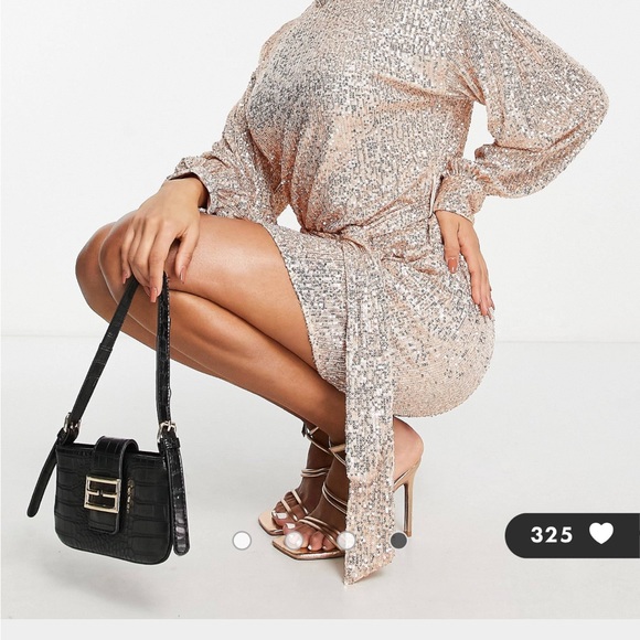 ASOS Sequin Batwing Sleeve Mini Shift Dress with belt. Size 2 - Picture 5 of 11